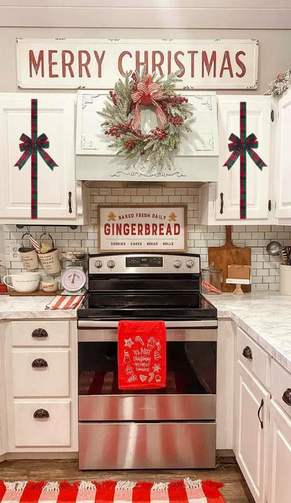 Christmas Cabinet Door Bows Set of 6 - Red Green Plaid Large Holiday Ribbons