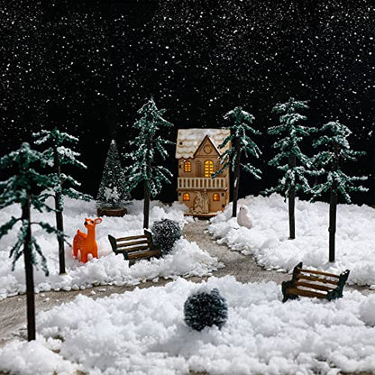 Christmas Village Snow Pine Trees & Accessories Set - 6 Pieces