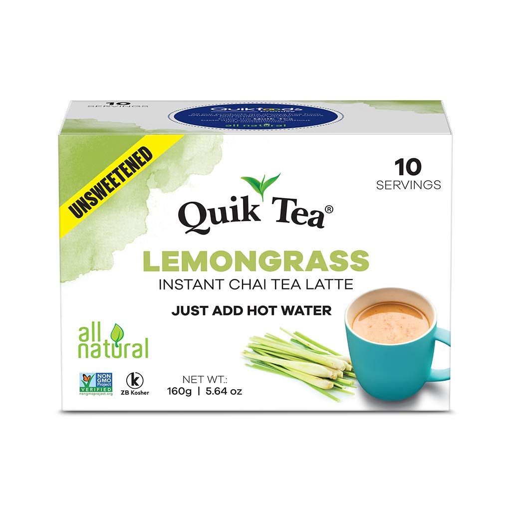 QuikTea Unsweetened Lemongrass Chai Latte (Packaging May Vary) 10 Count (Pack of 4)