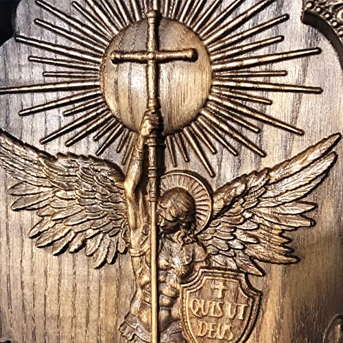 Handcrafted Wooden Christian Icon - Archangel Michael Religious Decor Gift