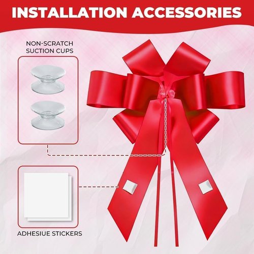 Big Car Bow - 30 Inch Giant Gift Bow for Birthdays, Christmas, Weddings | Large Red Car Decoration