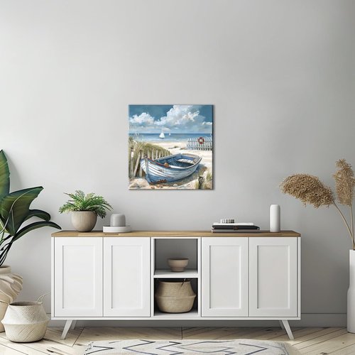 Bathroom Decor Beach Wall Art Ocean Theme Blue Picture Canvas Print Modern Coastal Artwork Framed Hanging Dining Office Living Room…