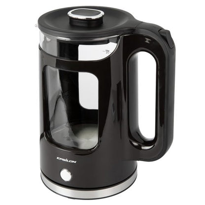 Epsilon Electric Kettle 1.7L, Tea Kettle with Boil Dry Protection and Auto Shut-Off, Fast Boil Electric Teapot, PP Decorative Housing, Borosilicate Glass and Stainless Steel, BPA Free LED Lighting