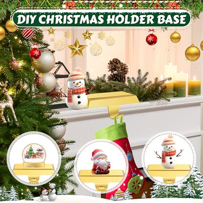 Christmas Stocking Holders Set of 4 Gold Mantel Hooks Fireplace Hangers Xmas Décor