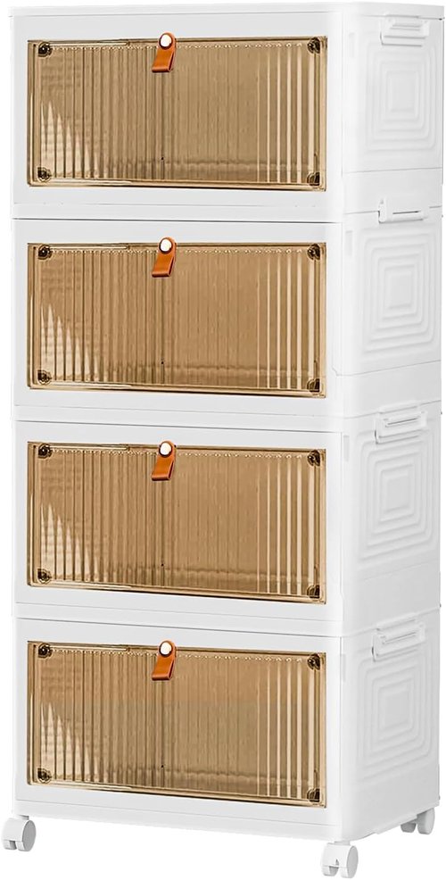 4 Tier Stackable Storage Bins by [Brand Name] - 23QT Collapsible Organizers with Lids & Wheels