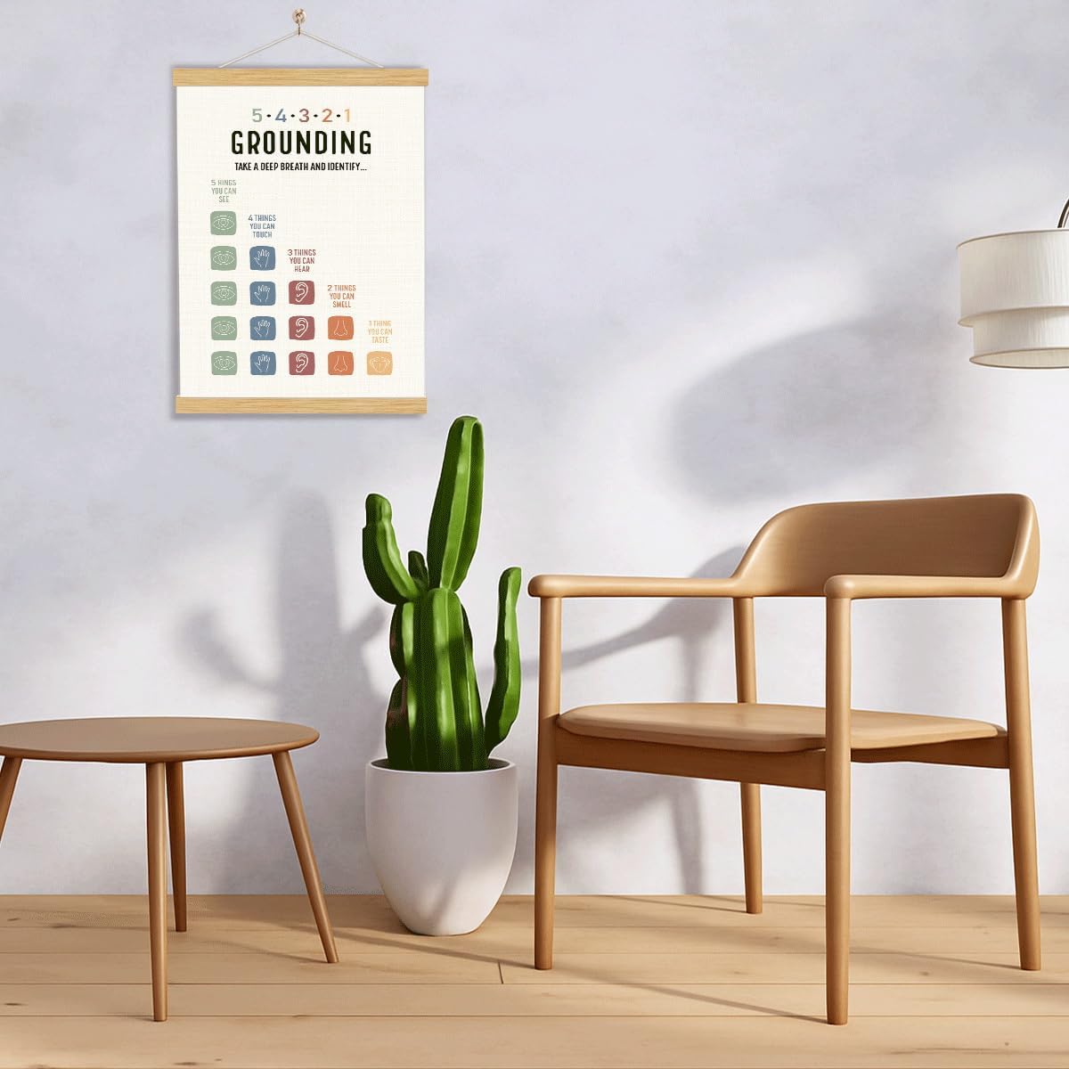 YGSDZY Grounding Technique Exercise Poster - Therapy Office Decor & Classroom Wall Art | Wood Hanger