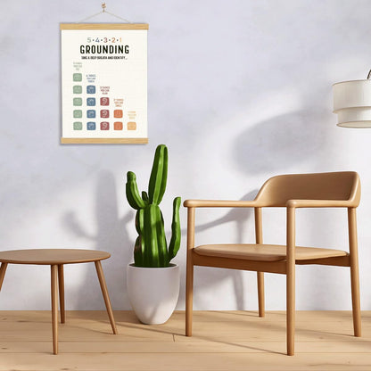 YGSDZY Grounding Technique Exercise Poster - Therapy Office Decor & Classroom Wall Art | Wood Hanger