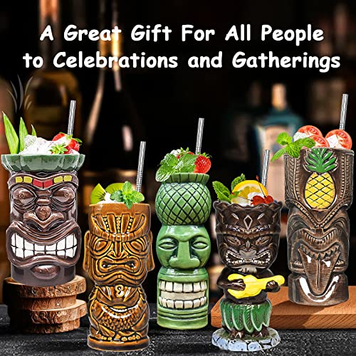 Set of 12 Ceramic Tiki Mugs for Cocktails Hawaiian Party Drinkware