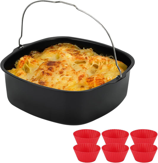 Skiennix 8-Inch Air Fryer Cake Pan - Non-Stick Deep Baking Pan with Muffin Cups | Perfect for Instant Pot