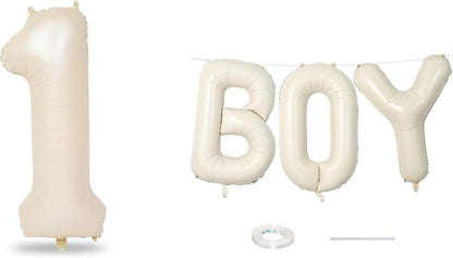 BOY Balloons - 40-Inch Beige Number 1 & Cream White Sand Balloons for Baby Boy Birthday