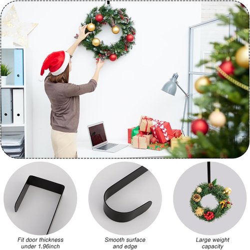 Btmooz Wreath Hangers - 2 Pack Metal Over The Door Hooks for Halloween & Christmas | 12" Black Design