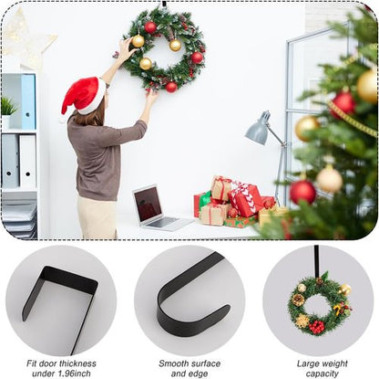 Btmooz Wreath Hangers - 2 Pack Metal Over The Door Hooks for Halloween & Christmas | 12" Black Design