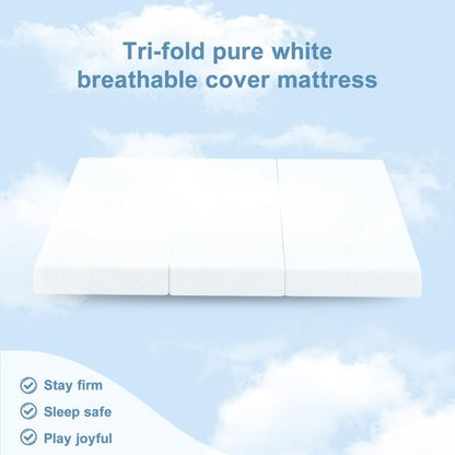 Moonlightfamily 3 inch Trifold 38" Lx26 W Mini Mattress, Storage Bag Included, Water-Resistant and Removable Cover, Machine Washable, High Density Firm Support Foam, Easy-to-go for Outdoors & Travel