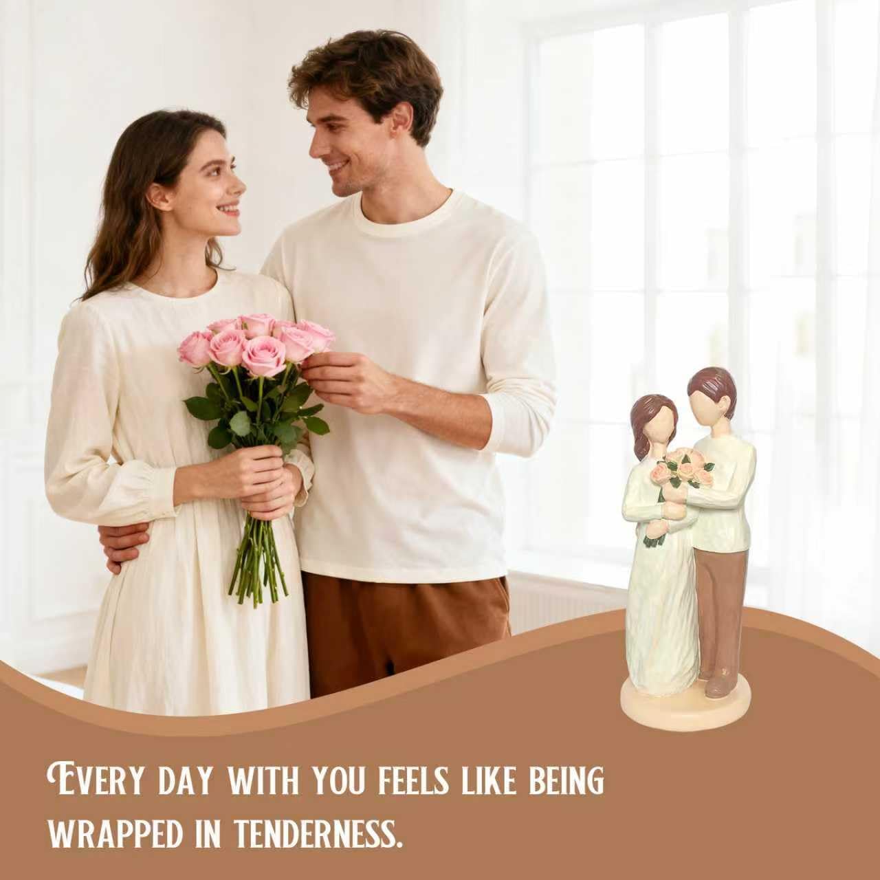 Mr & Mrs Couple Figurine - Hand-Painted Resin Wedding Cake Topper | Perfect Valentine's Day & Anniversary Gift (Brown)