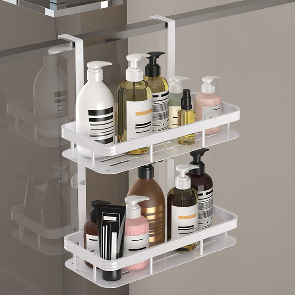 White Over Door Shower Caddy - Rustproof 2-Tier Bathroom Organizer | 11.81x5.31 Inch Shelves