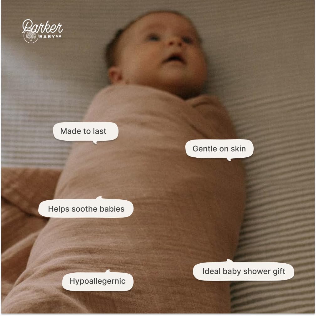 Parker Baby Co. Swaddle Blankets - 100% Cotton Muslin Pack of 3 for Baby Boys & Girls | Unisex Dune Set