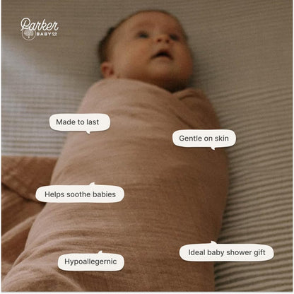 Parker Baby Co. Swaddle Blankets - 100% Cotton Muslin Pack of 3 for Baby Boys & Girls | Unisex Dune Set