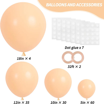 RUBFAC Nude Balloon Garland Kit - 129pcs in Various Sizes | Boho Beige & Apricot for Parties & Events