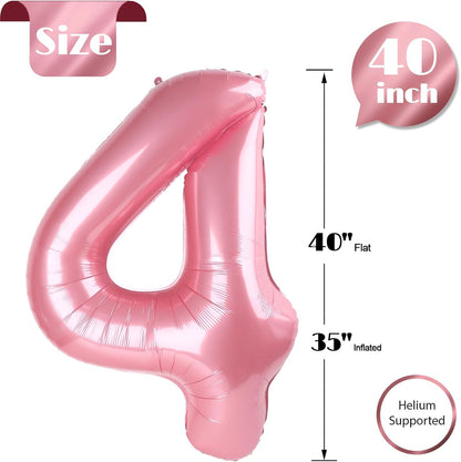 Pearlescent Pink Number 4 Balloon - 40 Inch Large Birthday Decoration for Girls' 4th Party