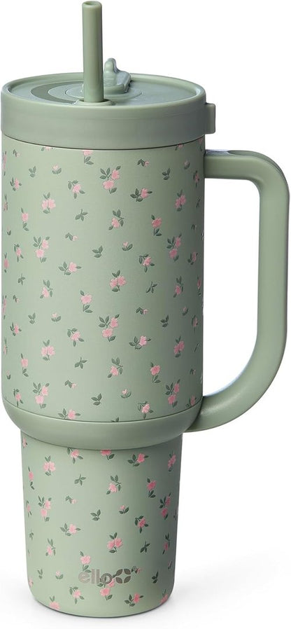 Ello Oasis 40oz Stainless Steel Tumbler - Stylish Full Bloom Design for Hot & Cold Drinks