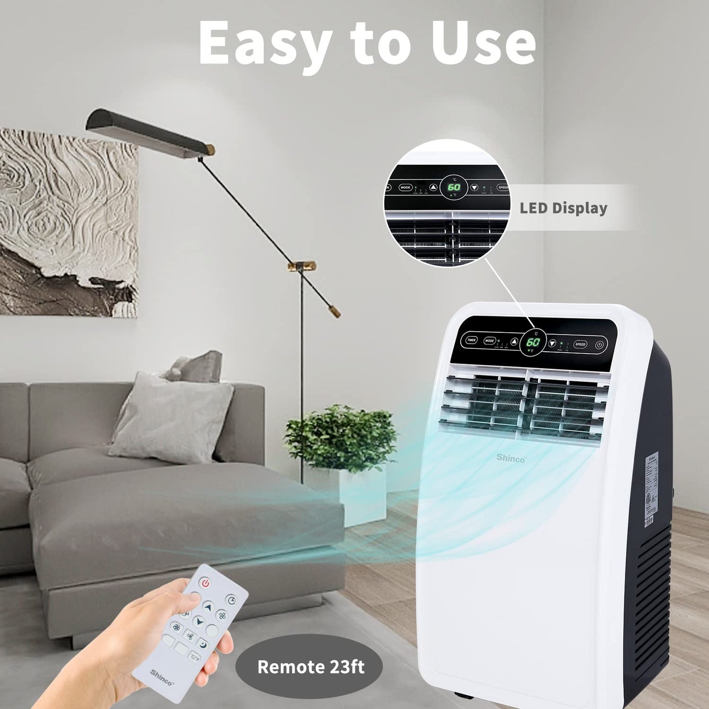 Shinco 8,000 BTU Portable Air Conditioner, AC Unit with Built-in Cool, Dehumidifier & Fan Modes for Room up to 350 sq.ft, Conditioner Remote Control, 24 Hour Timer, Installation Kit