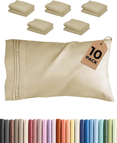 King Pillow Cases by Luxurious Living | Ultra Soft Hotel Quality - Wrinkle Free & Easy Care - 10 Pcs Set in Beige