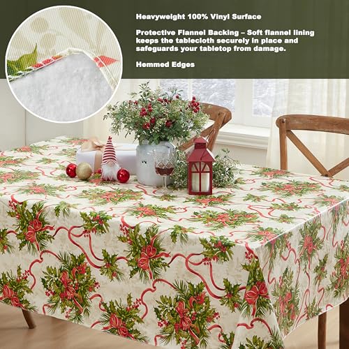 Newbridge Christmas Holly Traditions 60 x 120 Rectangle Vinyl Tablecloth