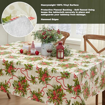 Newbridge Christmas Holly Traditions 60 x 120 Rectangle Vinyl Tablecloth