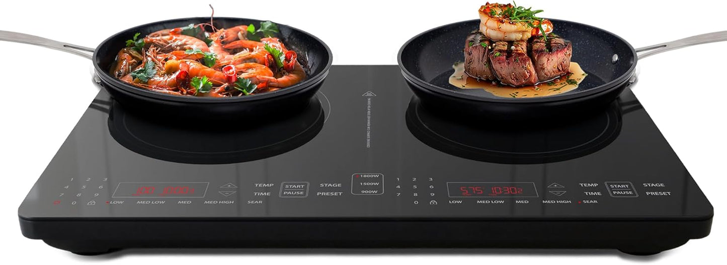 Nuwave Double Pro Cooktop - Portable Induction Burner with Dynamic Watt Technology | 900-1800W, 8” Coil