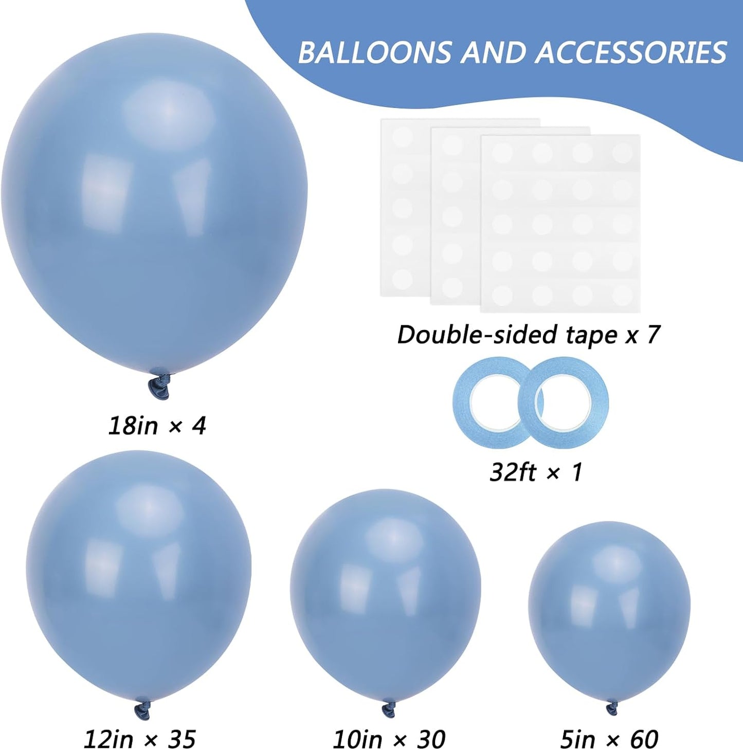 RUBFAC Dusty Blue Balloons - 129-Piece Latex Balloon Garland Kit | Boho Neutral Decor for Weddings & Parties
