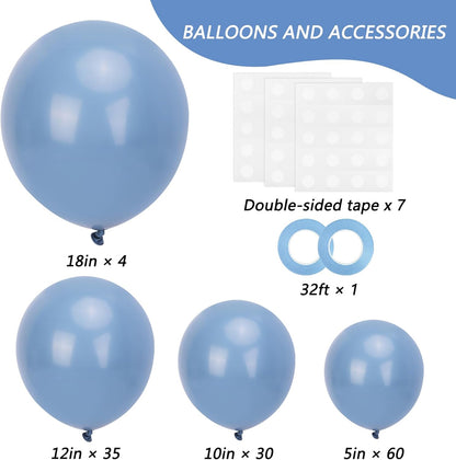 RUBFAC Dusty Blue Balloons - 129-Piece Latex Balloon Garland Kit | Boho Neutral Decor for Weddings & Parties