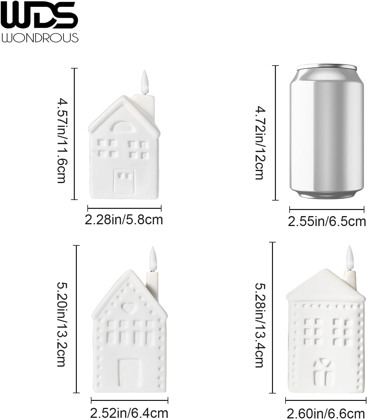 WDS WONDROUS Ceramic Christmas Village Set - Light Up Tabletop Decor | Set of 3 Flameless LED Houses