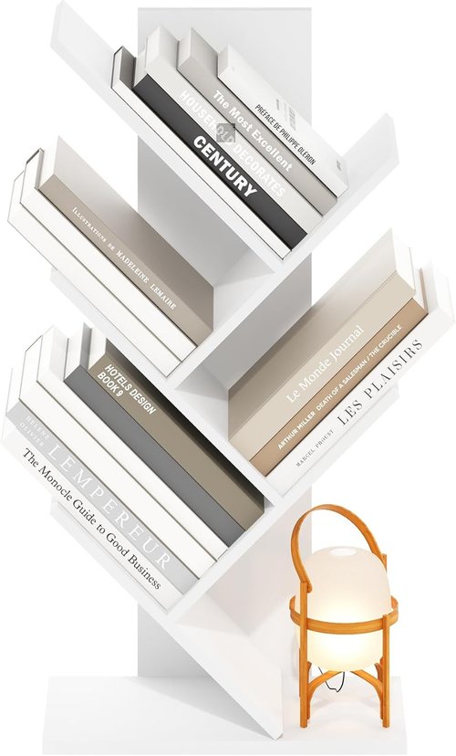 Furinno 5-Tier Tree Bookshelf - Stylish Angled Open Shelf for Room Decor | 8.4 x 15.7 x 30.3 Inches, White