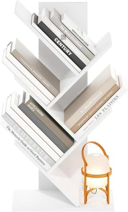 Furinno 5-Tier Tree Bookshelf - Stylish Angled Open Shelf for Room Decor | 8.4 x 15.7 x 30.3 Inches, White