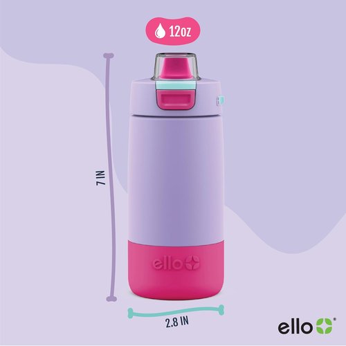 Ello Kids Colby 12oz Insulated Stainless Steel Water Bottle - Straw, Coaster & Leak-Proof Lid