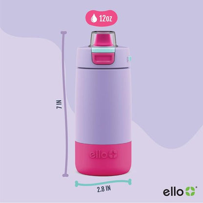 Ello Kids Colby 12oz Insulated Stainless Steel Water Bottle - Straw, Coaster & Leak-Proof Lid