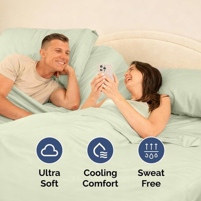 Flex Top Split Head King Sheet Set - Comfy Cooling Bed Sheets | Luxury Hotel Quality in Light Sage Green