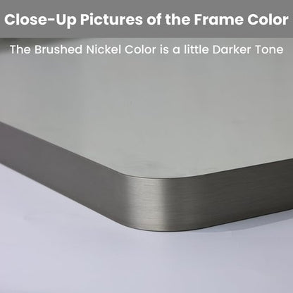 LOAAO 24X30 Inch Brushed Nickel Bathroom Mirror, Rounded Rectangle Silver Metal Frame Mirror, Brushed Nickel, Anti-Rust, Shatter Proof, Hangs Horizontally or Vertically