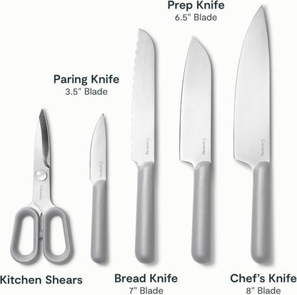 Caraway 14-Piece Kitchen Prep Set | Premium German Steel Knives & Wooden Utensils - Non-Toxic, Grey