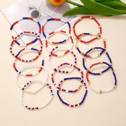 Pingyongchang Beaded Stretch Bracelets - Patriotic Red, White & Blue Multilayer Bangles for Men & Women | Perfect Independence Day Gifts