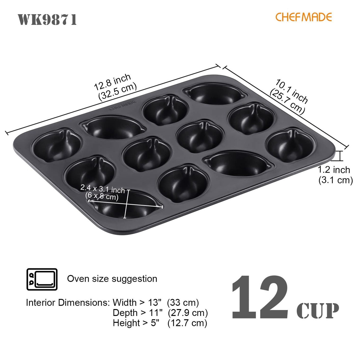 CHEFMADE Muffin Cake Pan, Nonstick 12 Cavity Lemon-Shaped Bakeware