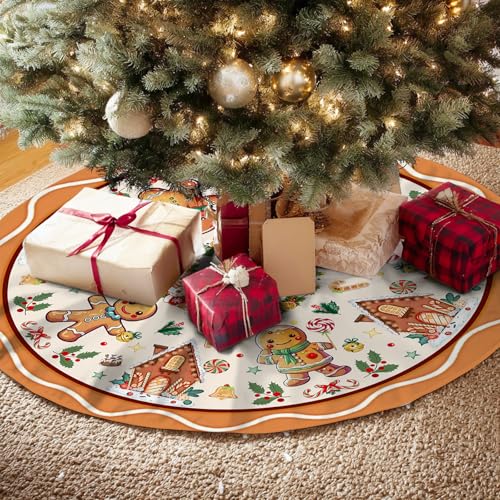 Beige Gingerbread Christmas Tree Skirt 48 Inches - Holiday Tree Decor