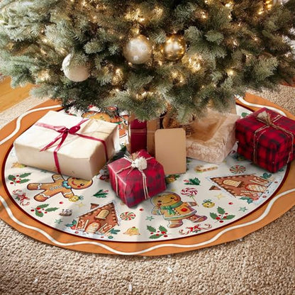 Beige Gingerbread Christmas Tree Skirt 48 Inches - Holiday Tree Decor