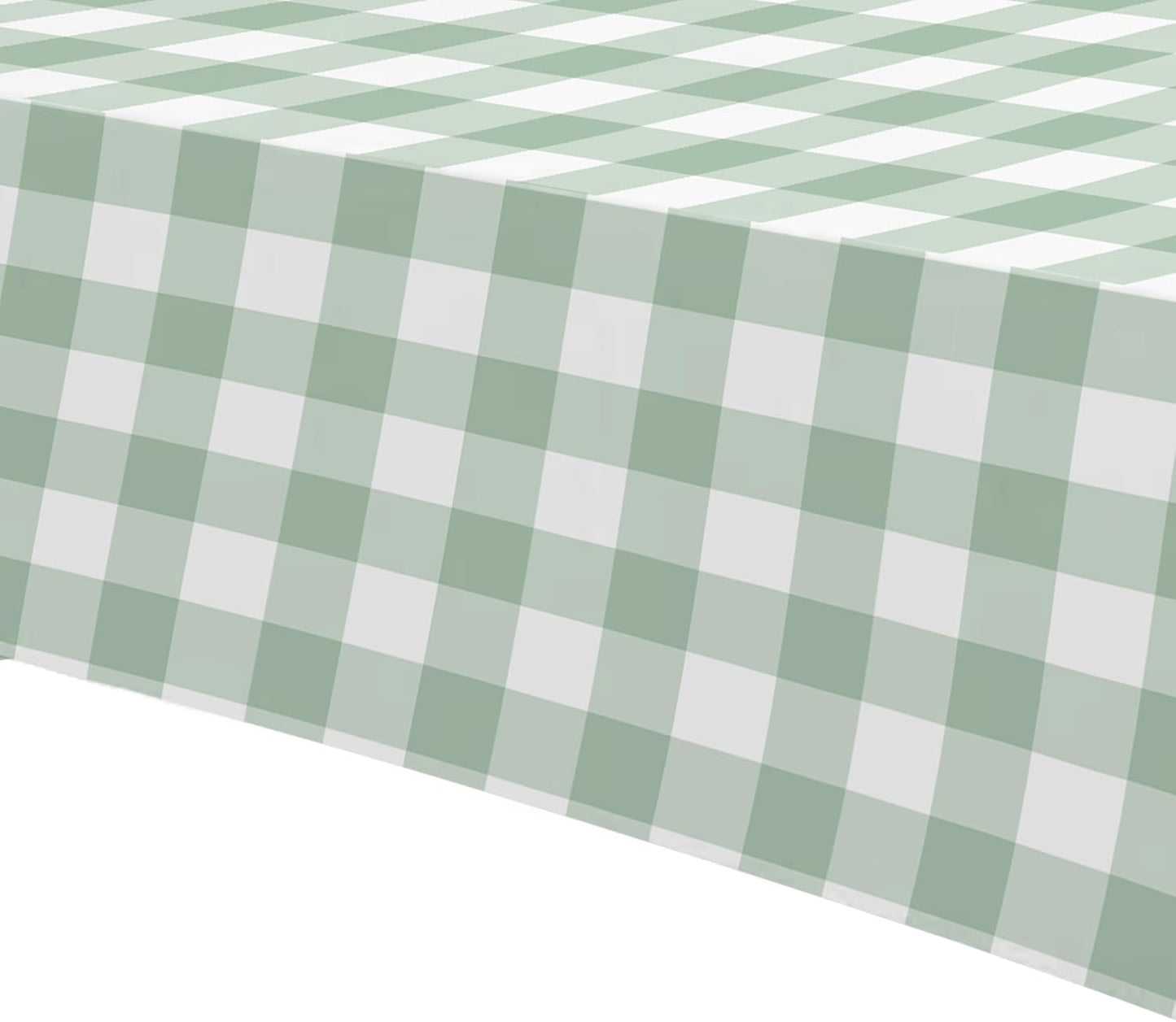 Sage Green Gingham Tablecloths - 3 Pack Disposable Plaid Party Supplies | 55in x 86in for Events