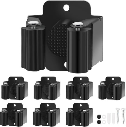Skiennix Broom Holder Wall Mount - 7PCS Heavy-Duty Stainless Steel Mop Hanger | Outdoor Tool Organizer (Black)