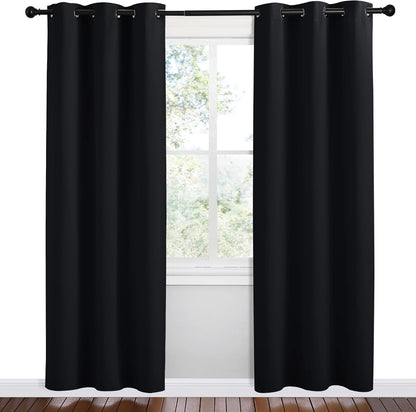NICETOWN Blackout Thermal Curtains - Insulated Grommet Drapery Panels, 42" x 78", Solid Black, 2 Pack