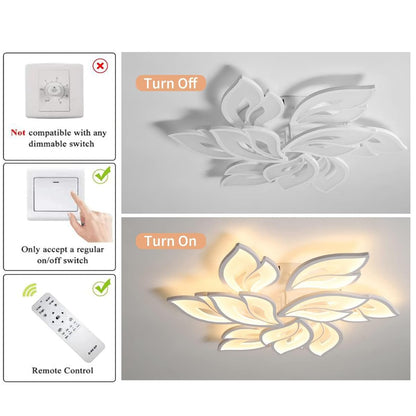 Garwarm Modern Ceiling Light, 30.3in Dimmable LED Flush Mount Ceiling Lamp, 75W Acrylic Petals Ceiling Chandelier Lighting Fixture with Remote Control for Living Room Bedroom Dining Room (White)