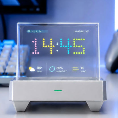 Holographic Desk Display with Real-Time Crypto, Stocks, Weather & Clock – Pixel Art Gamer Desk Gadget