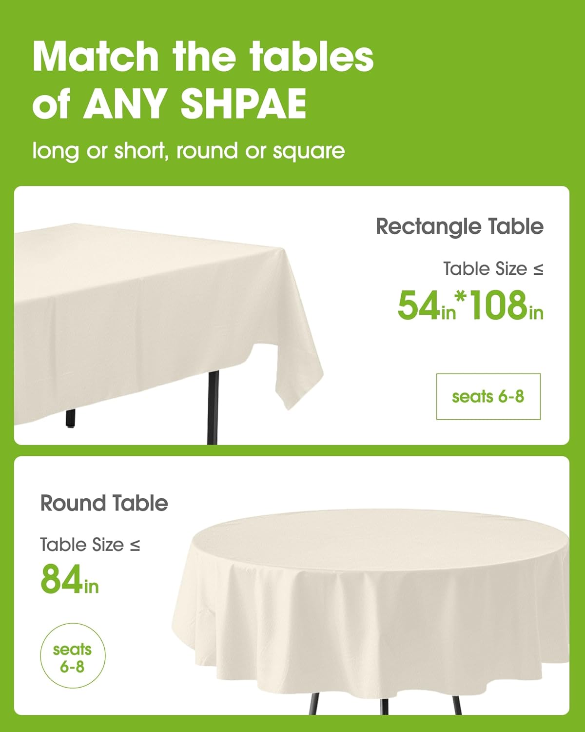 Pureegg Disposable Plastic Tablecloths - 84'' Round, Leakproof & Sturdy for Parties, Weddings, Thanksgiving | Beige & Cream