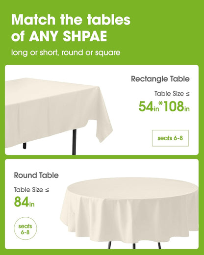 Pureegg Disposable Plastic Tablecloths - 84'' Round, Leakproof & Sturdy for Parties, Weddings, Thanksgiving | Beige & Cream
